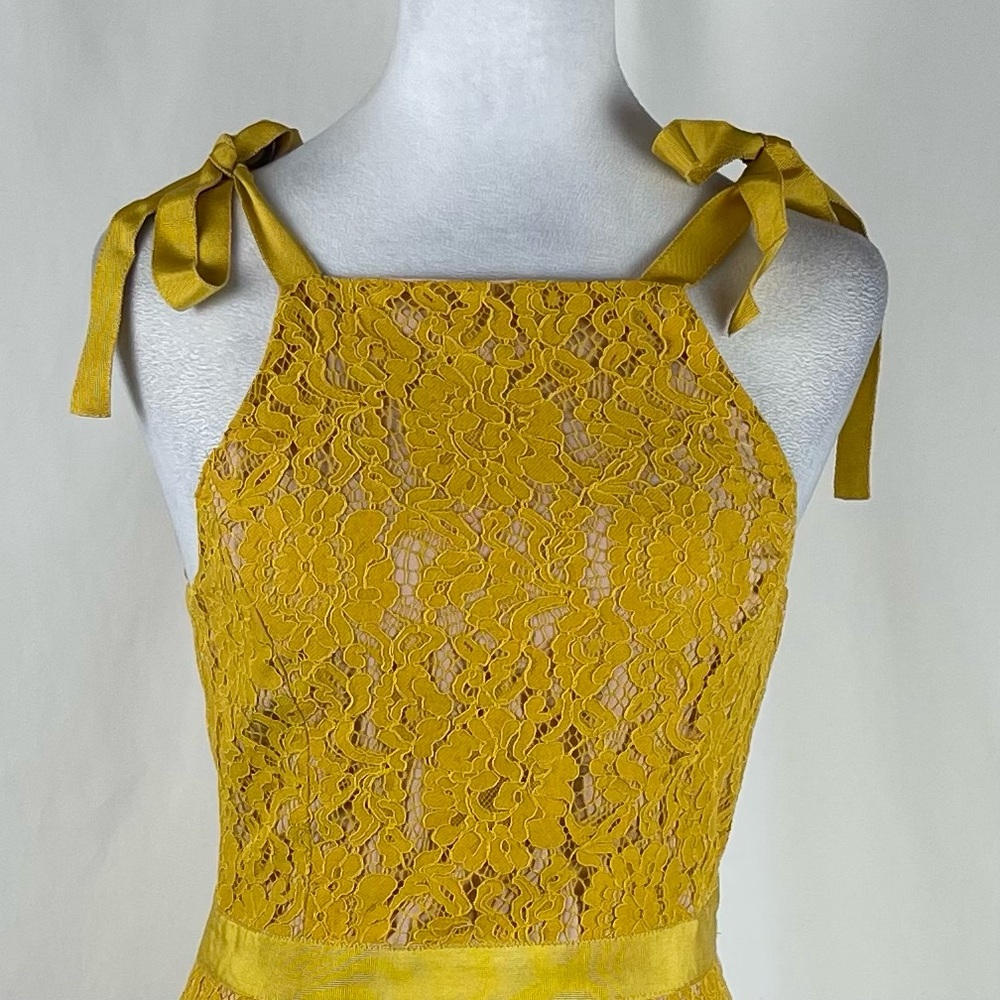 Endless Rose Mustard Lace Tie-Shoulder Mini Dress - Picture 3 of 14